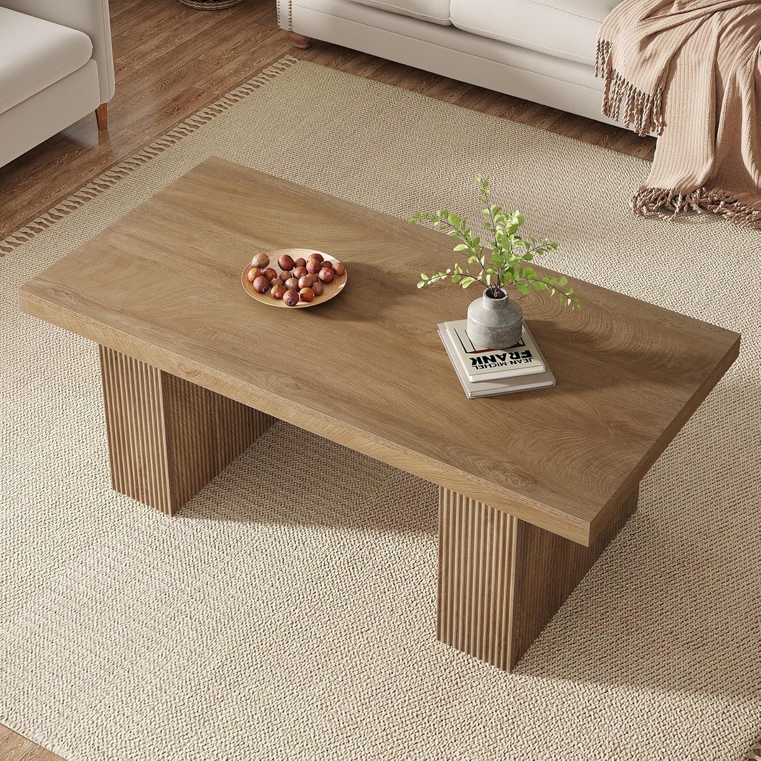TribesignsTable basse de 120 cm, Table de salon rectangulaire au design rustique de ferme marron
