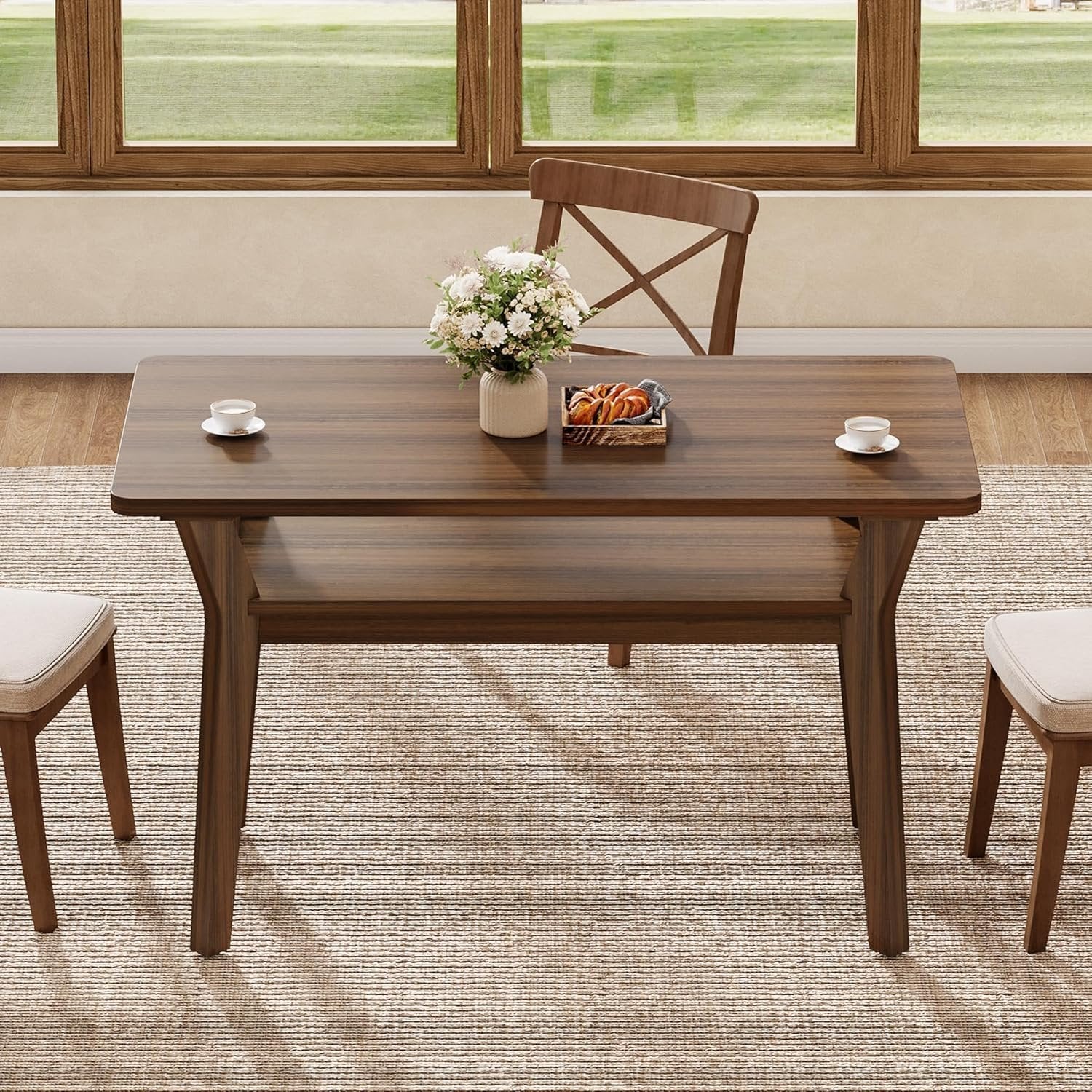 Tribesigns Table à Manger 120 cm pour 4 Personnes, Table Rectangulaire de Cuisine avec 2 Niveaux de Rangement