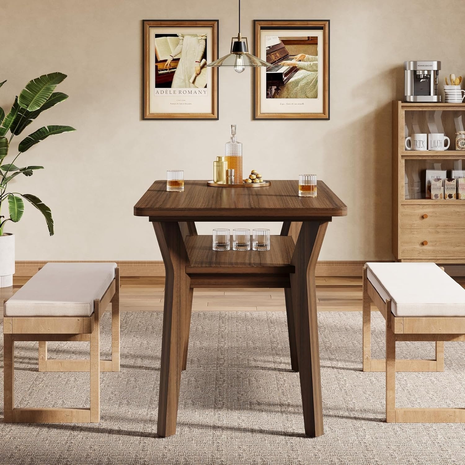 Tribesigns Table à Manger 120 cm pour 4 Personnes, Table Rectangulaire de Cuisine avec 2 Niveaux de Rangement