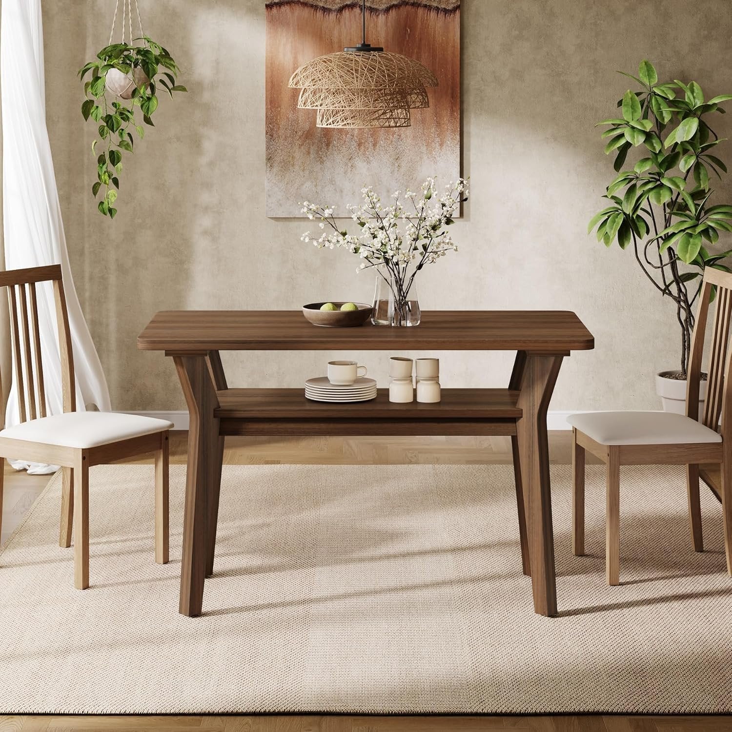 Tribesigns Table à Manger 120 cm pour 4 Personnes, Table Rectangulaire de Cuisine avec 2 Niveaux de Rangement