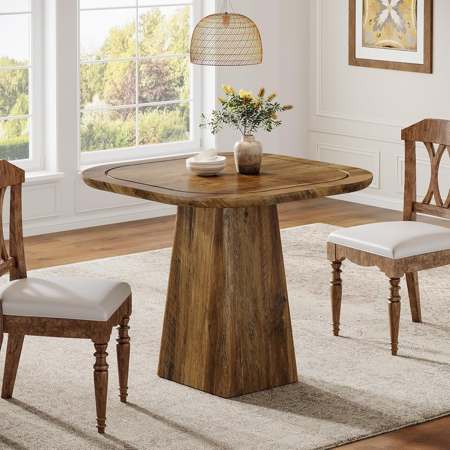 Tribesigns Table de salle à manger ronde pour 4 personnes 80 cm, Rustique avec structure en métal