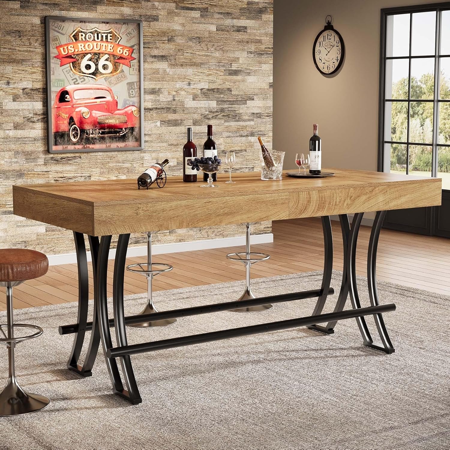 Tribesigns Table de bar et pub rectangulaire de 160 cm de haut avec repose-pieds en métal, Table à manger rectangulaire