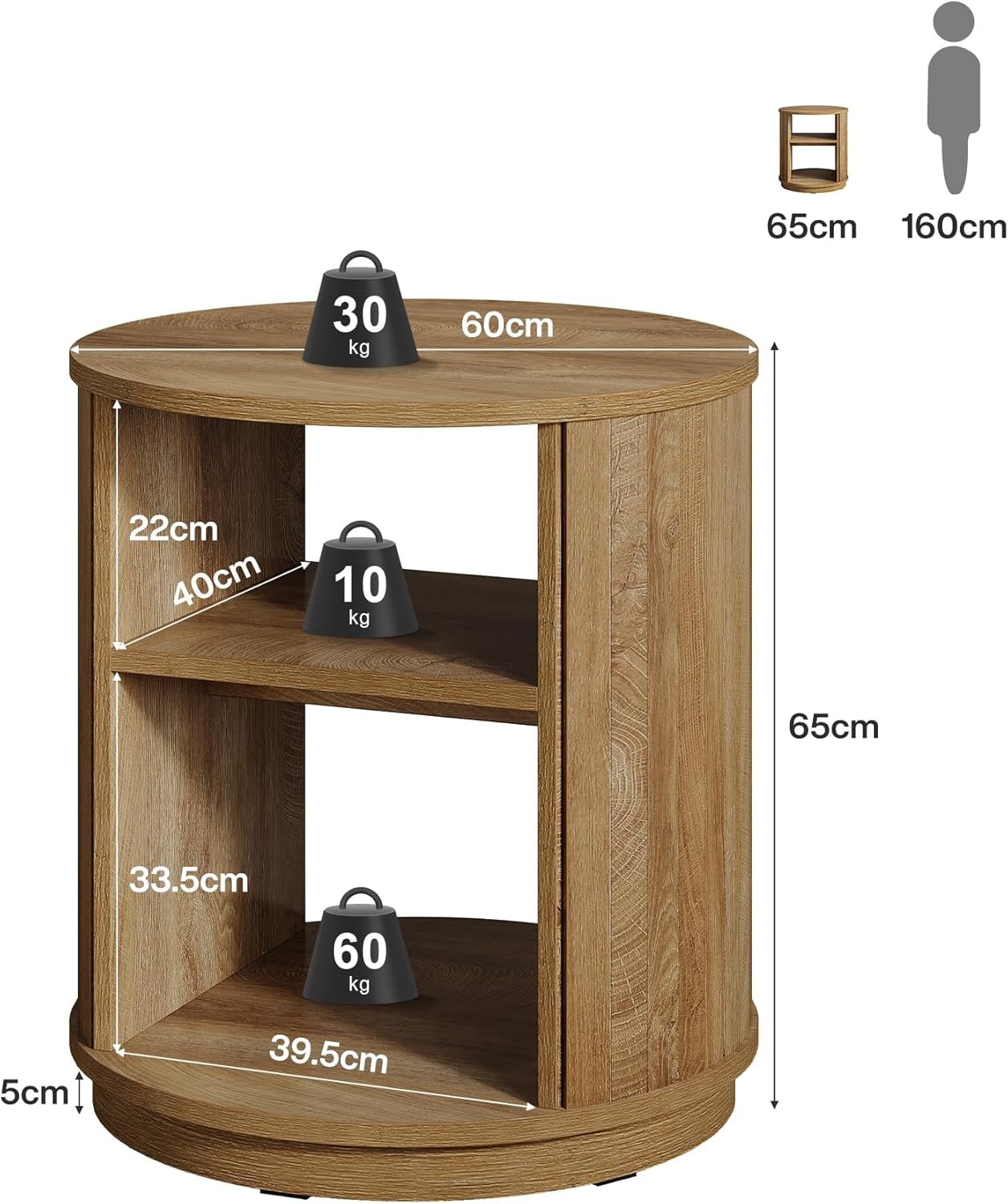 Tribesigns Table d'appoint ronde avec compartiment de rangement à 3 niveaux, Table de chevet moderne