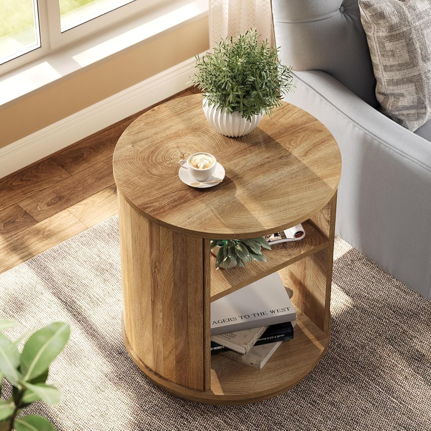 Tribesigns Table d'appoint ronde avec compartiment de rangement à 3 niveaux, Table de chevet moderne