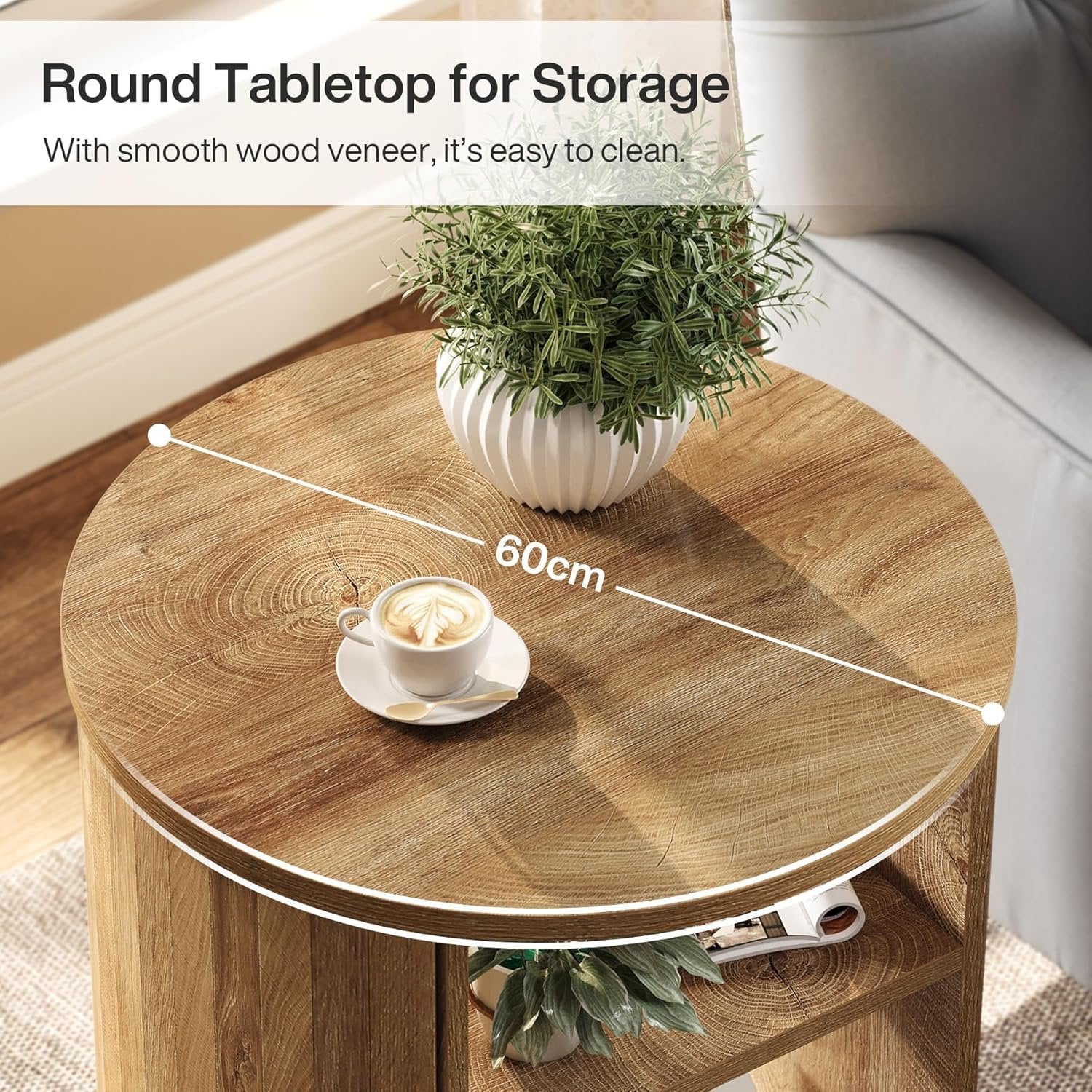 Tribesigns Table d'appoint ronde avec compartiment de rangement à 3 niveaux, Table de chevet moderne
