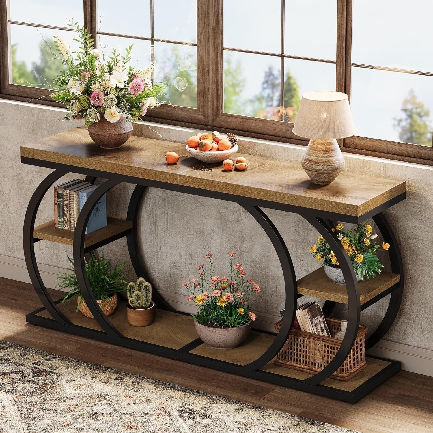 Tribesigns Table d'appoint 3 niveaux 60 cm, Table d'appoint design industriel en forme de C