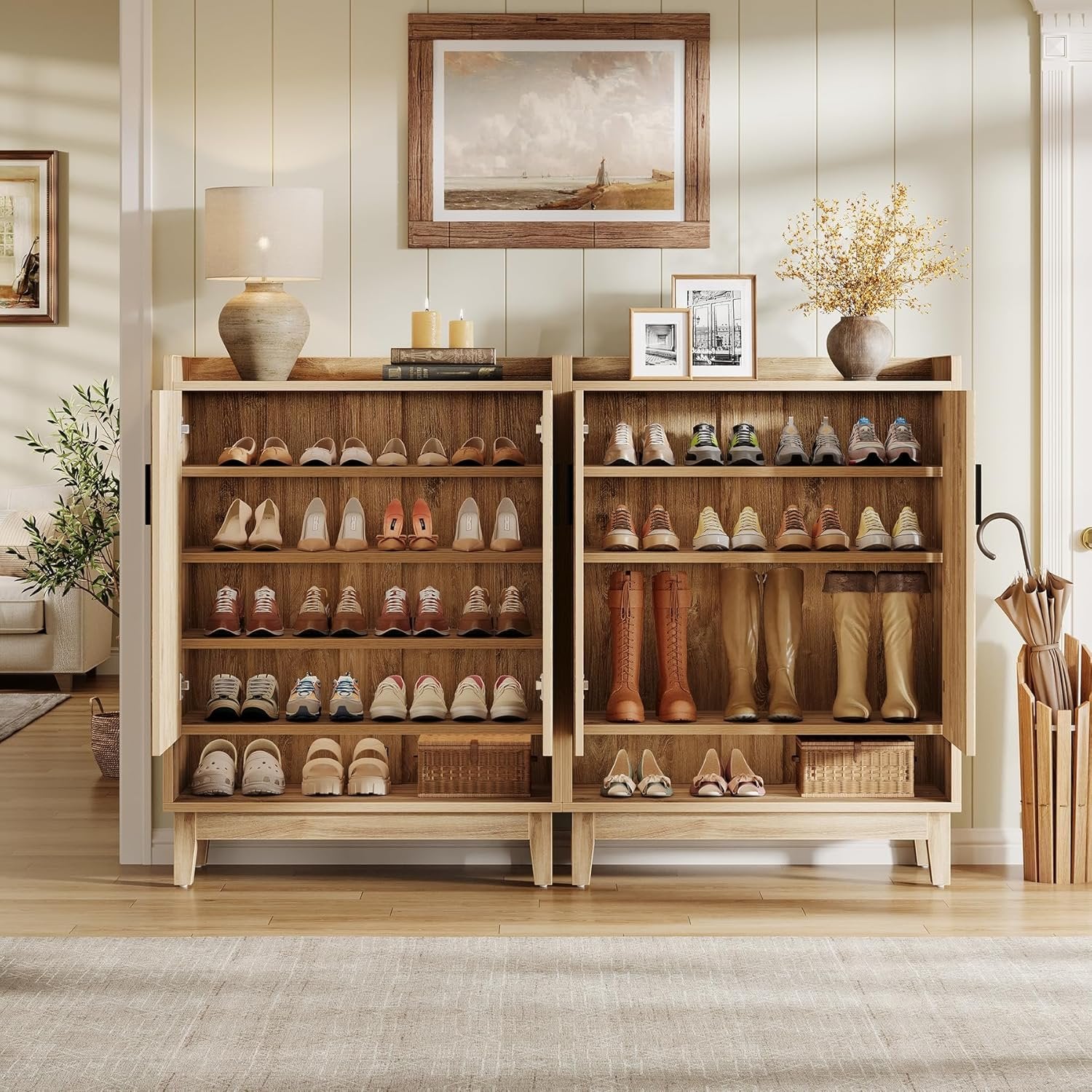 Tribesigns Meuble à chaussures avec portes, Étagère à chaussures de maison de campagne pour 20 paires en bois naturel