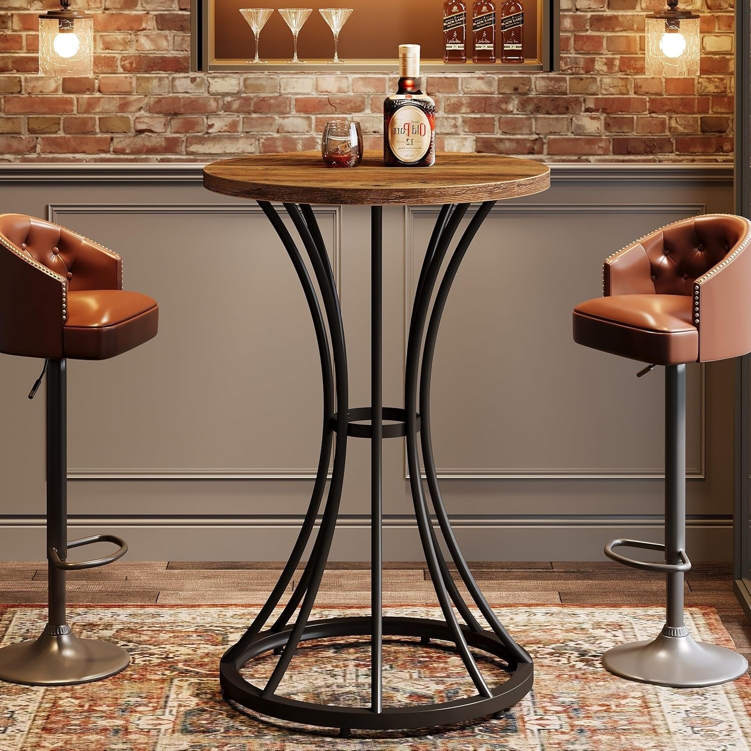 Tribesigns Table de bar ronde hauteur 95 cm avec base incurvée en métal, Support haut pour cocktails et petits espaces