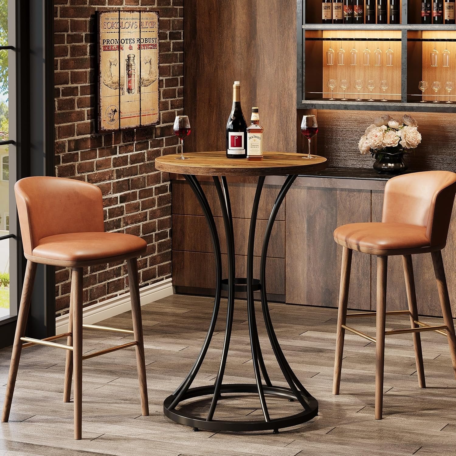 Tribesigns Table de bar ronde hauteur 95 cm avec base incurvée en métal, Support haut pour cocktails et petits espaces