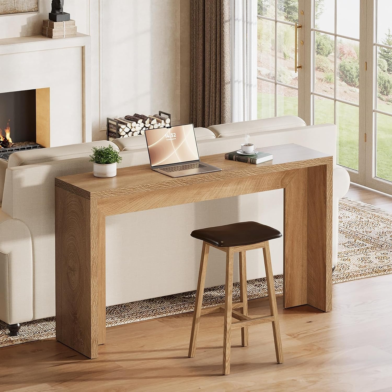 Tribesigns Table console de style campagnard de 140 cm avec rangement, Table basse marron rustique