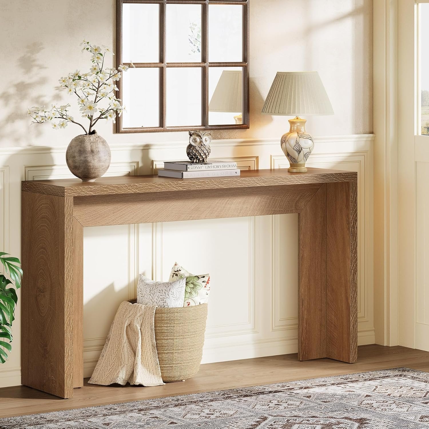 Tribesigns Table console de style campagnard de 140 cm avec rangement, Table basse marron rustique