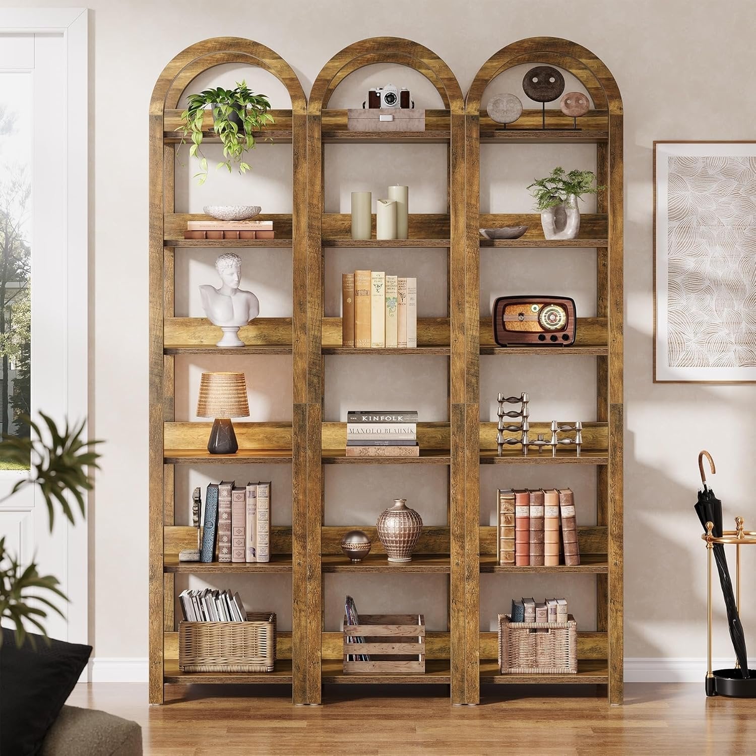 Tribesigns Bibliothèque 6 Niveaux 180cm, Bois Étagère Bibliotheque livre ouverte arqué rack de rangement haut