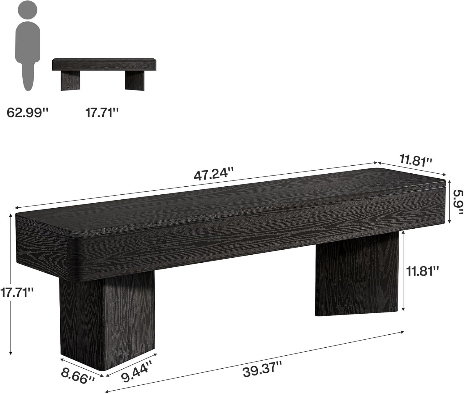 Tribesigns Banc d'entrée noir 120 cm, Banc moderne avec structure prismatique robuste, établi en bois