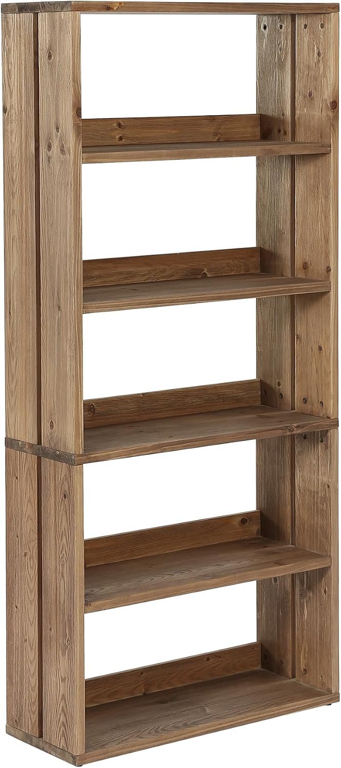Tribesigns Bibliothèque en bois massif, 180 cm, 5 étagères, brun rustique, Compartiments ouverts, style champêtre
