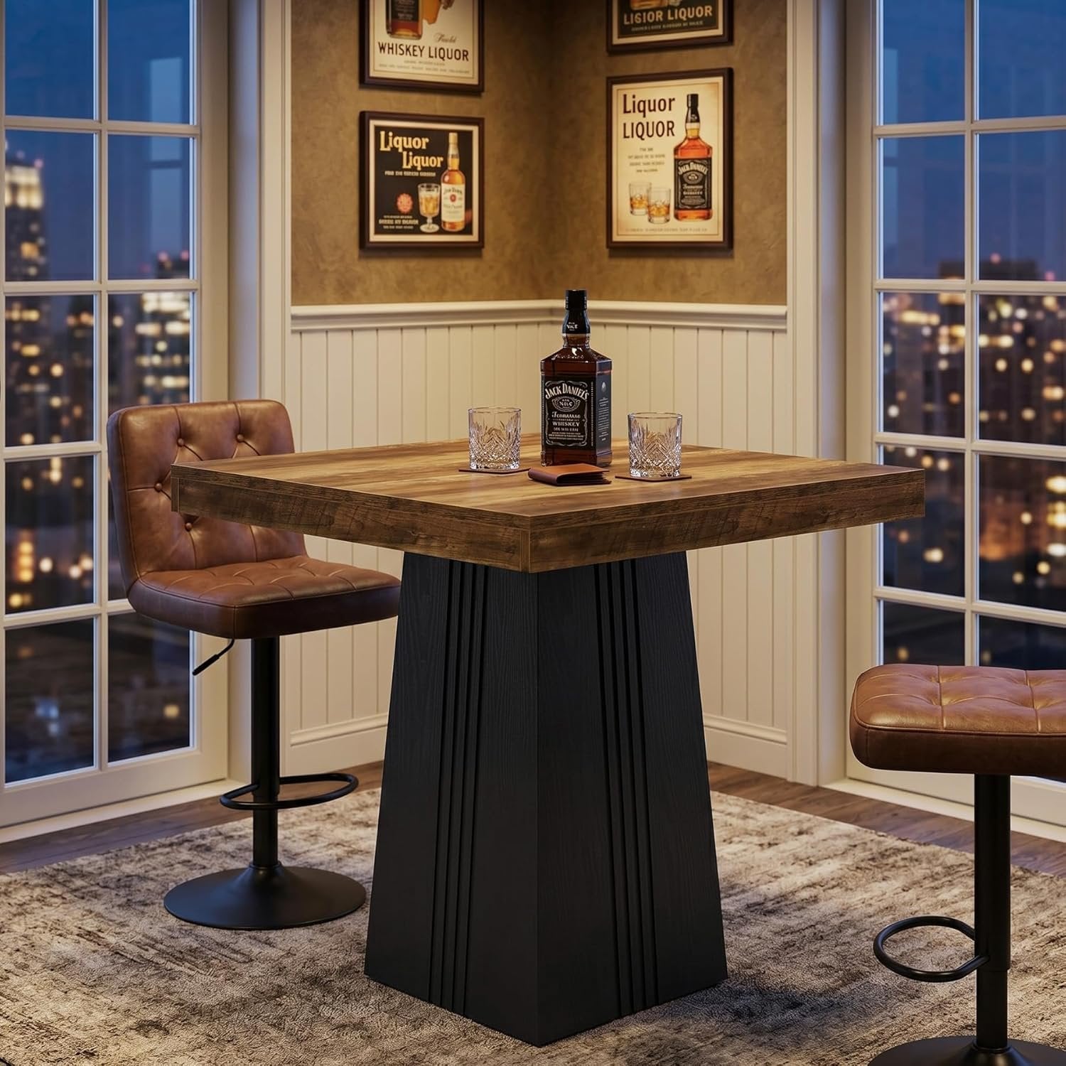 Tribesigns Table de bar carrée 80 x 80 cm, 90 cm de hauteur, Table haute de style bistro avec piètement nervuré
