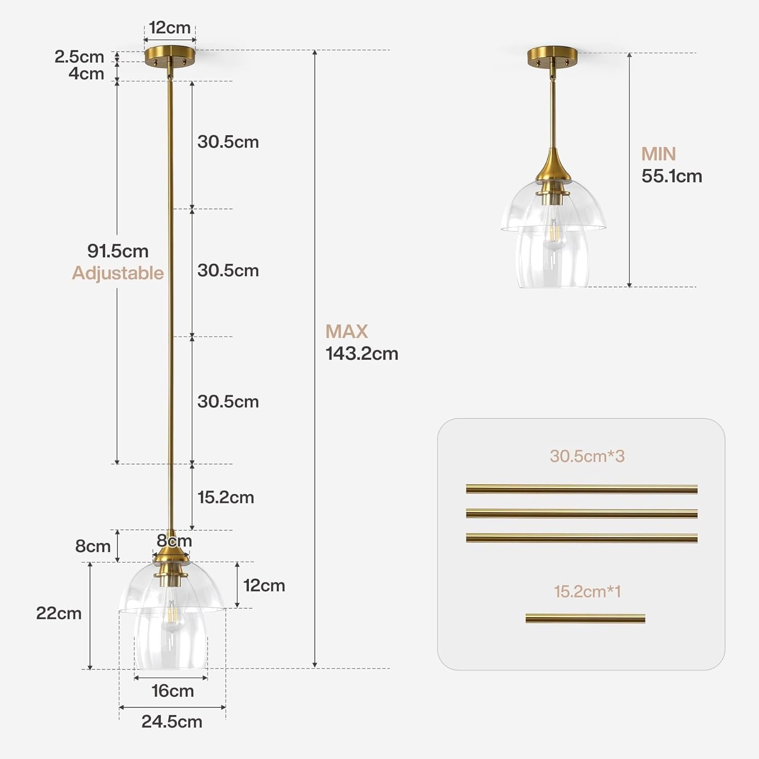 Tribesigns Suspension LED en verre, Lampe suspendue moderne pour table à manger avec double abat-jour en verre