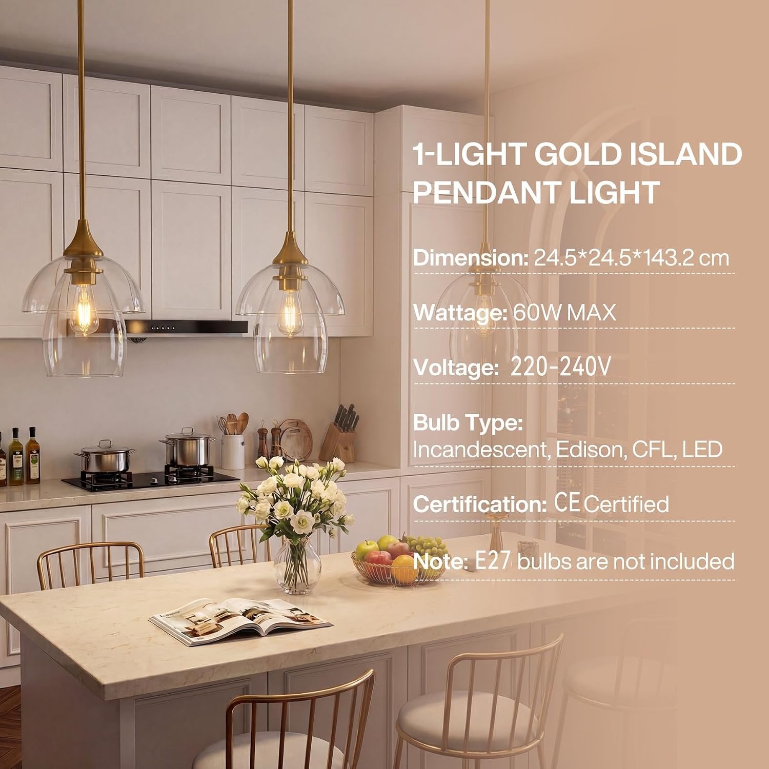 Tribesigns Suspension LED en verre, Lampe suspendue moderne pour table à manger avec double abat-jour en verre