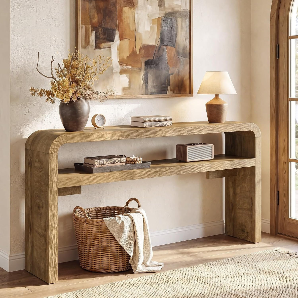 Tribesigns Table console étroite 160 cm profondeur 30 cm avec 2 étagères