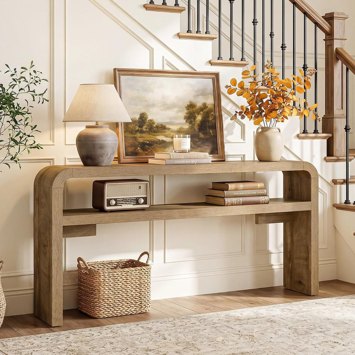 Tribesigns Table console étroite 160 cm profondeur 30 cm avec 2 étagères