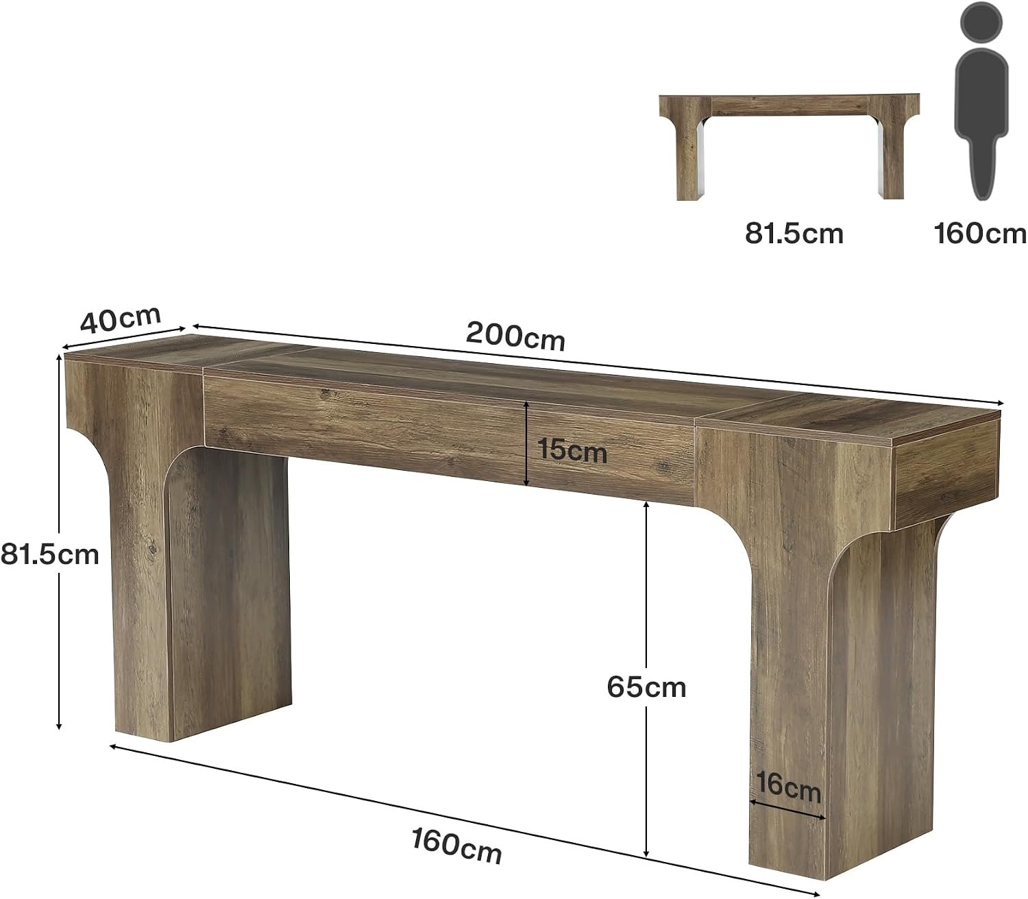 Tribesigns Console extra longue 200 cm design arqué, marron, Style champêtre aux tons chauds et rustiques