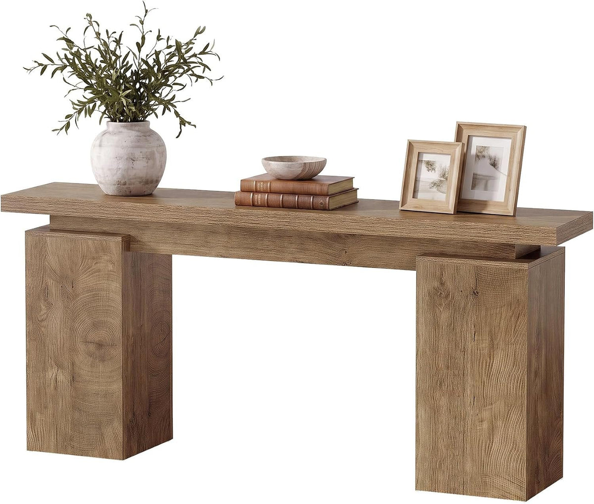Tribesigns Console étroite avec structure géométrique, Table d'entrée effet bois
