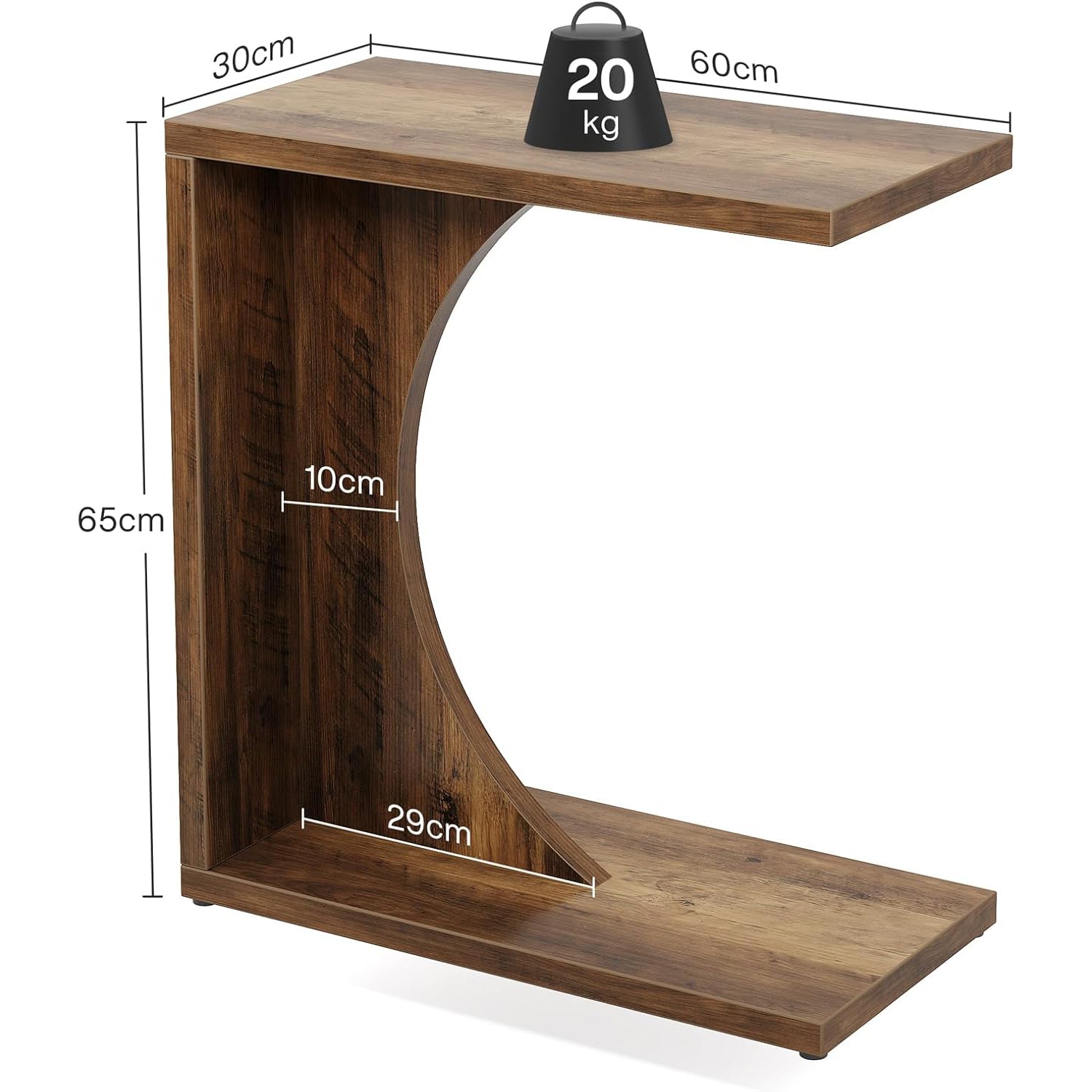 C-förmiger Beistelltisch - 60×30×65 cm rustikaler Sofatisch