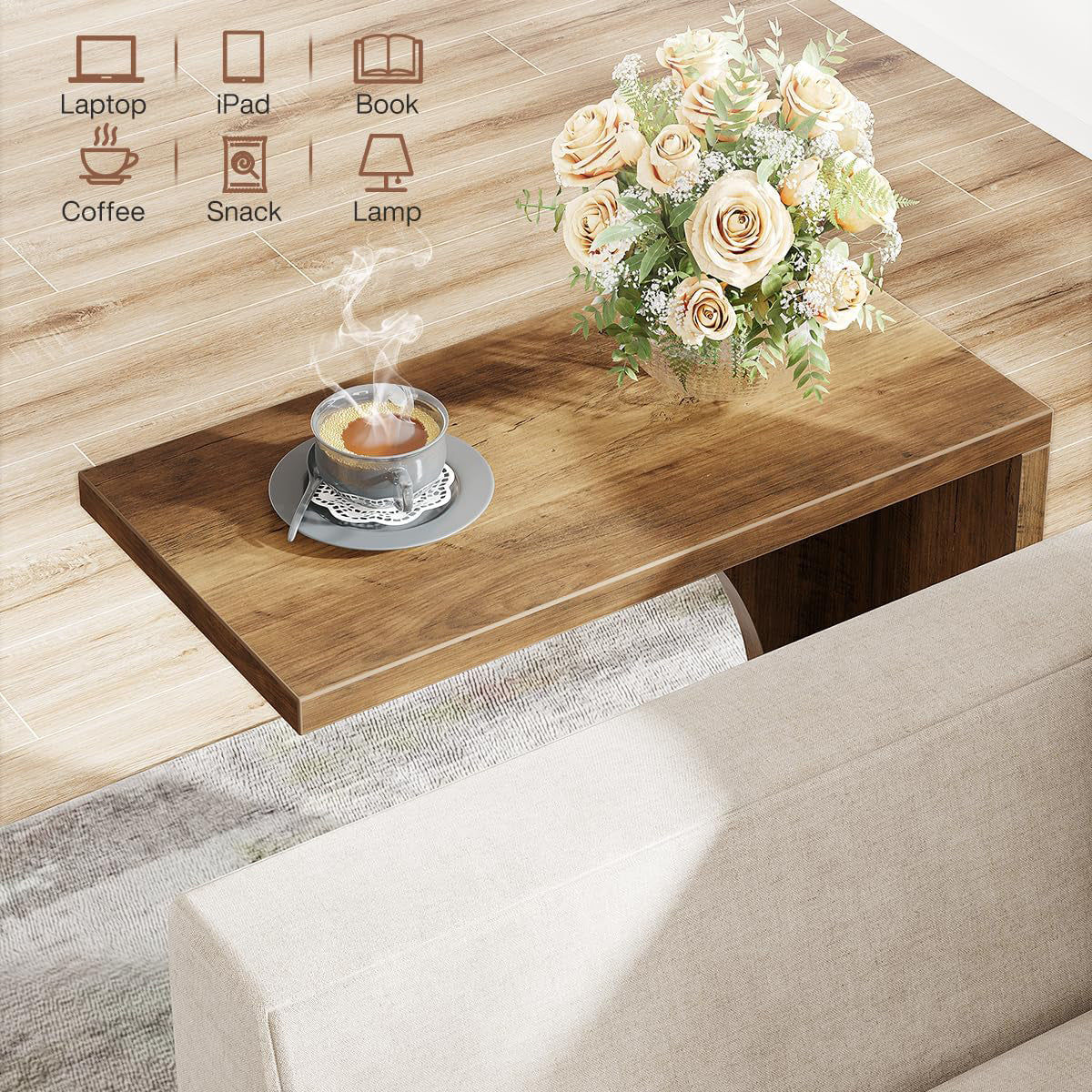 C-förmiger Beistelltisch - 60×30×65 cm rustikaler Sofatisch