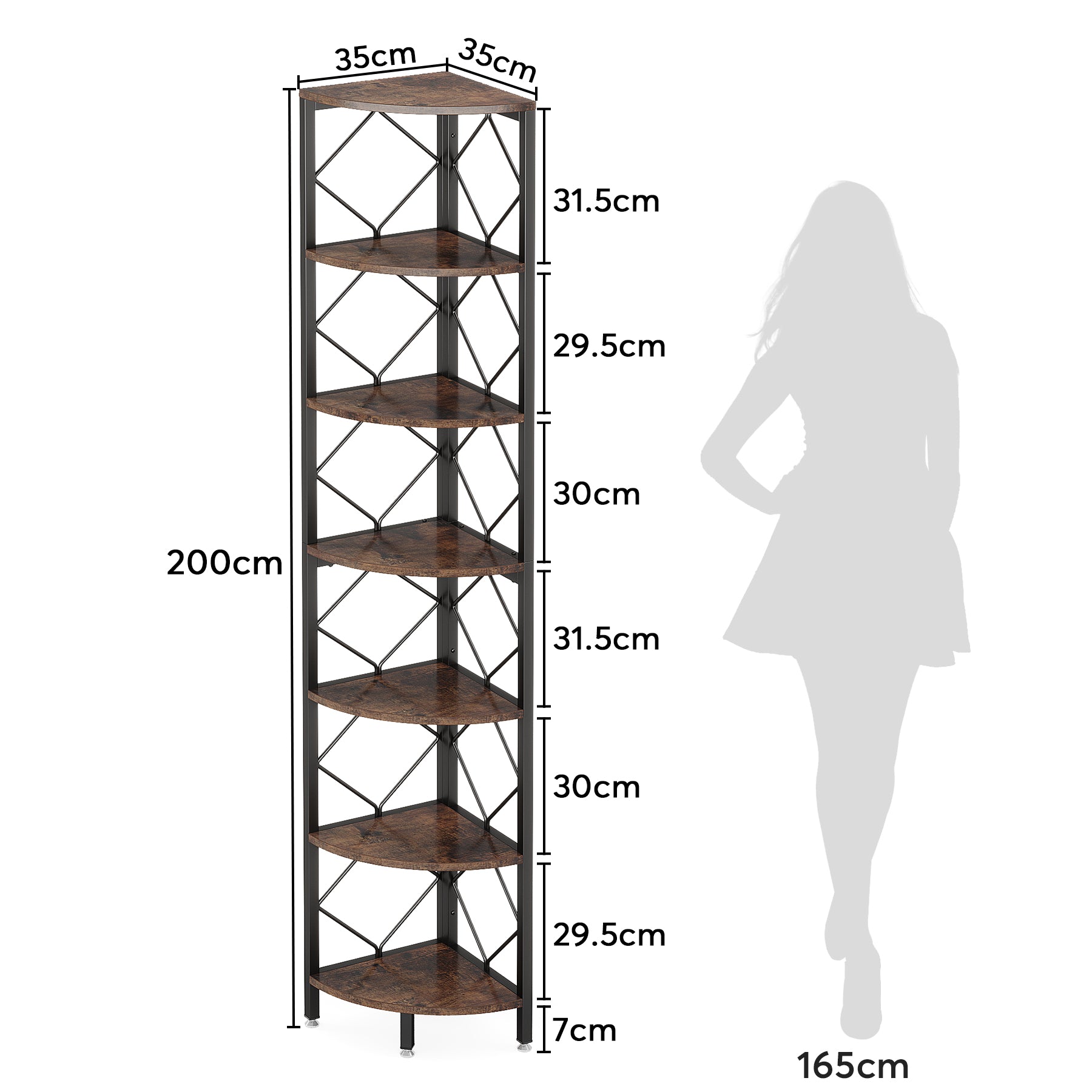 Tribesigns Étagère murale à 7 niveaux, Bibliothèque d'angle extra haute de 200 cm