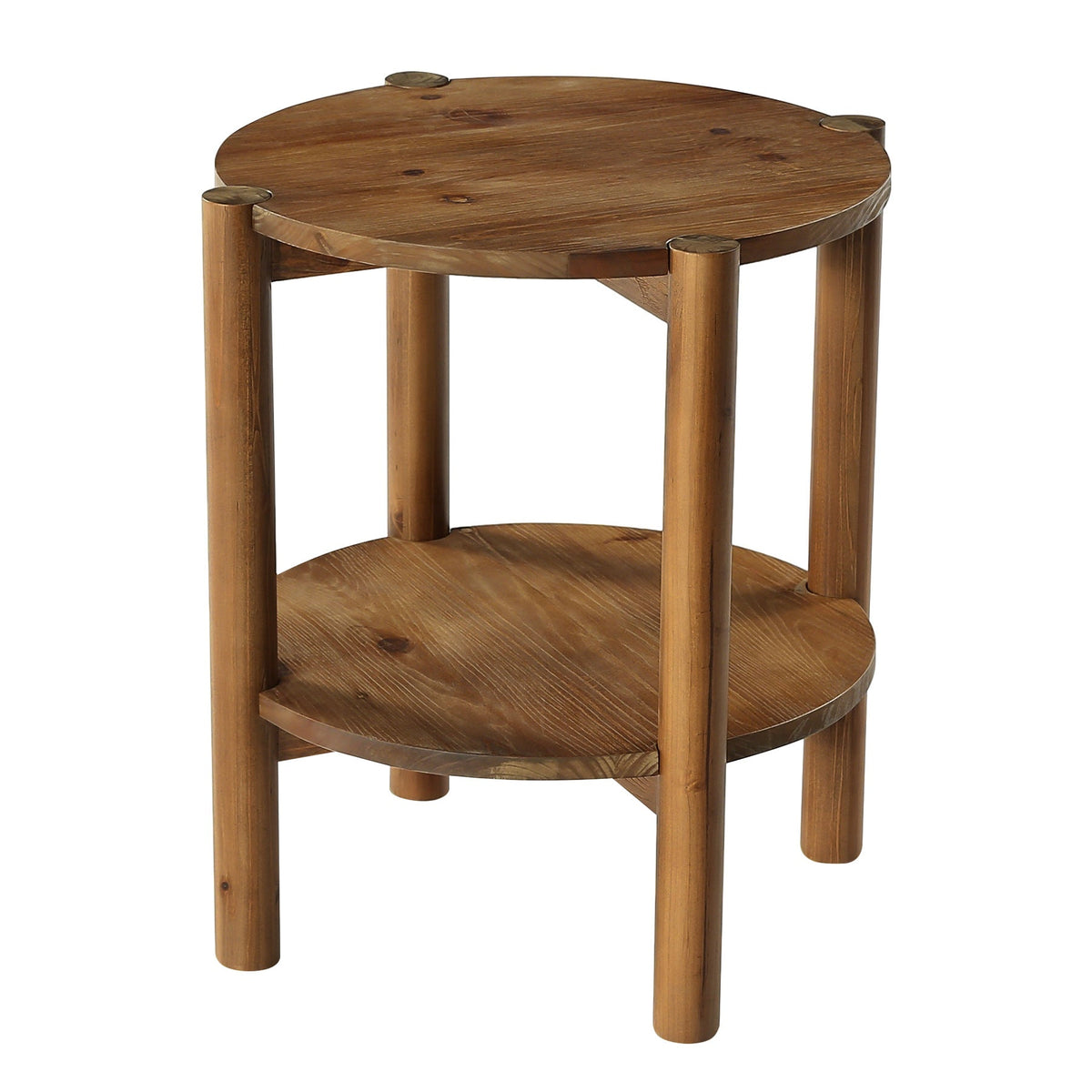 Tribesigns Table d'appoint ronde en bois massif à 2 niveaux, Table de canapé compacte