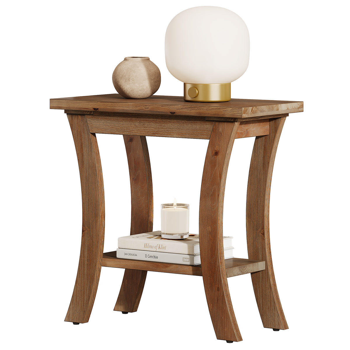 Tribesigns Table d'appoint en bois massif avec étagère, Table de canapé étroite de style champêtre