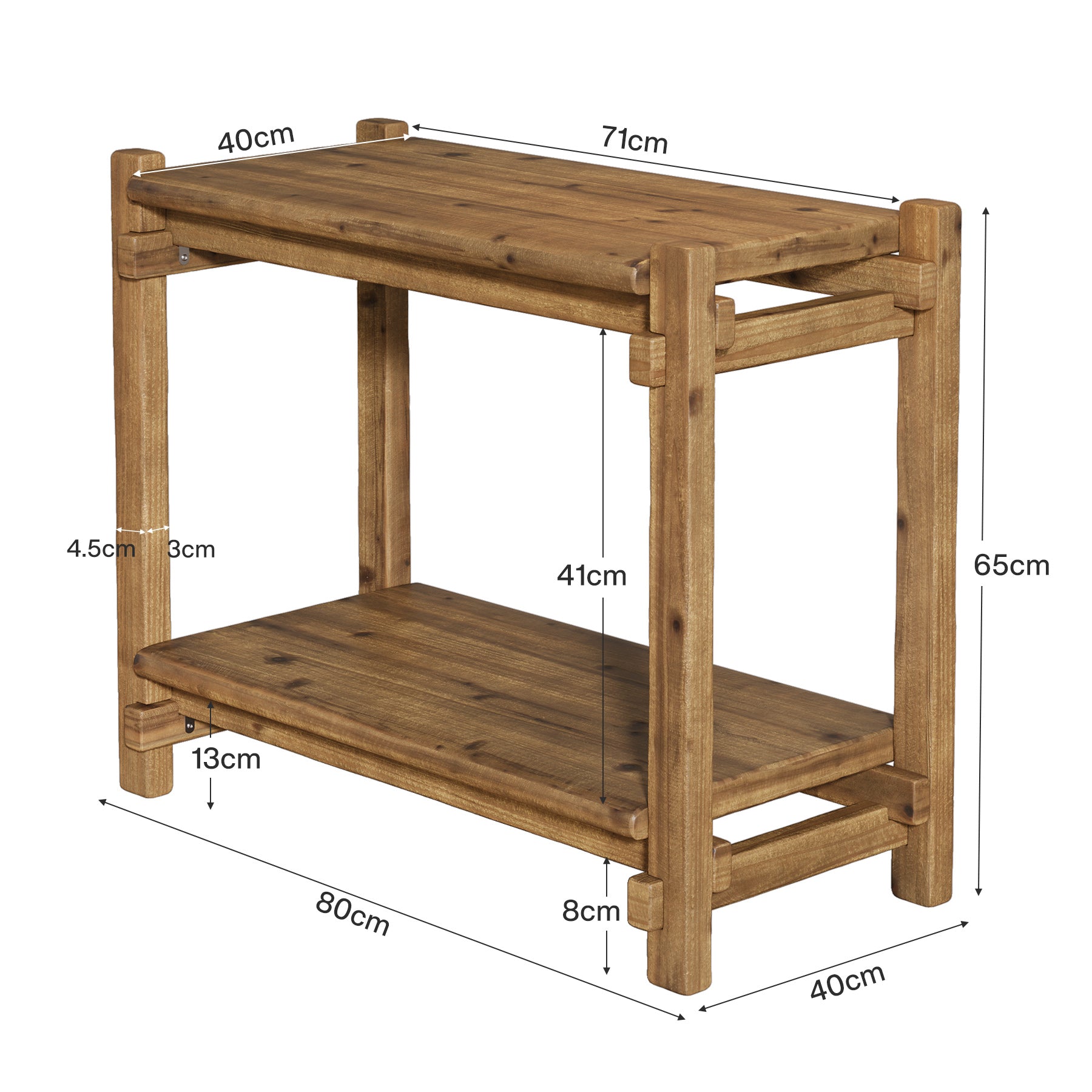 Tribewood Table d'Appoint en Bois Massif, Rectangulaire Bout de Canapé à 2 Niveaux Table d’entrée Bois