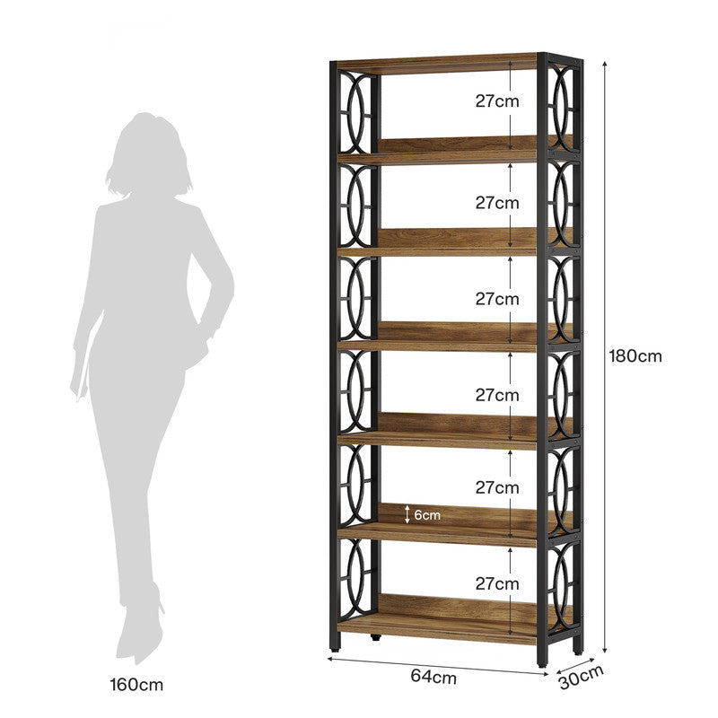 Tribesigns Bibliothèque industrielle à 6 niveaux de 180 cm, Structure en métal avec étagères ouvertes