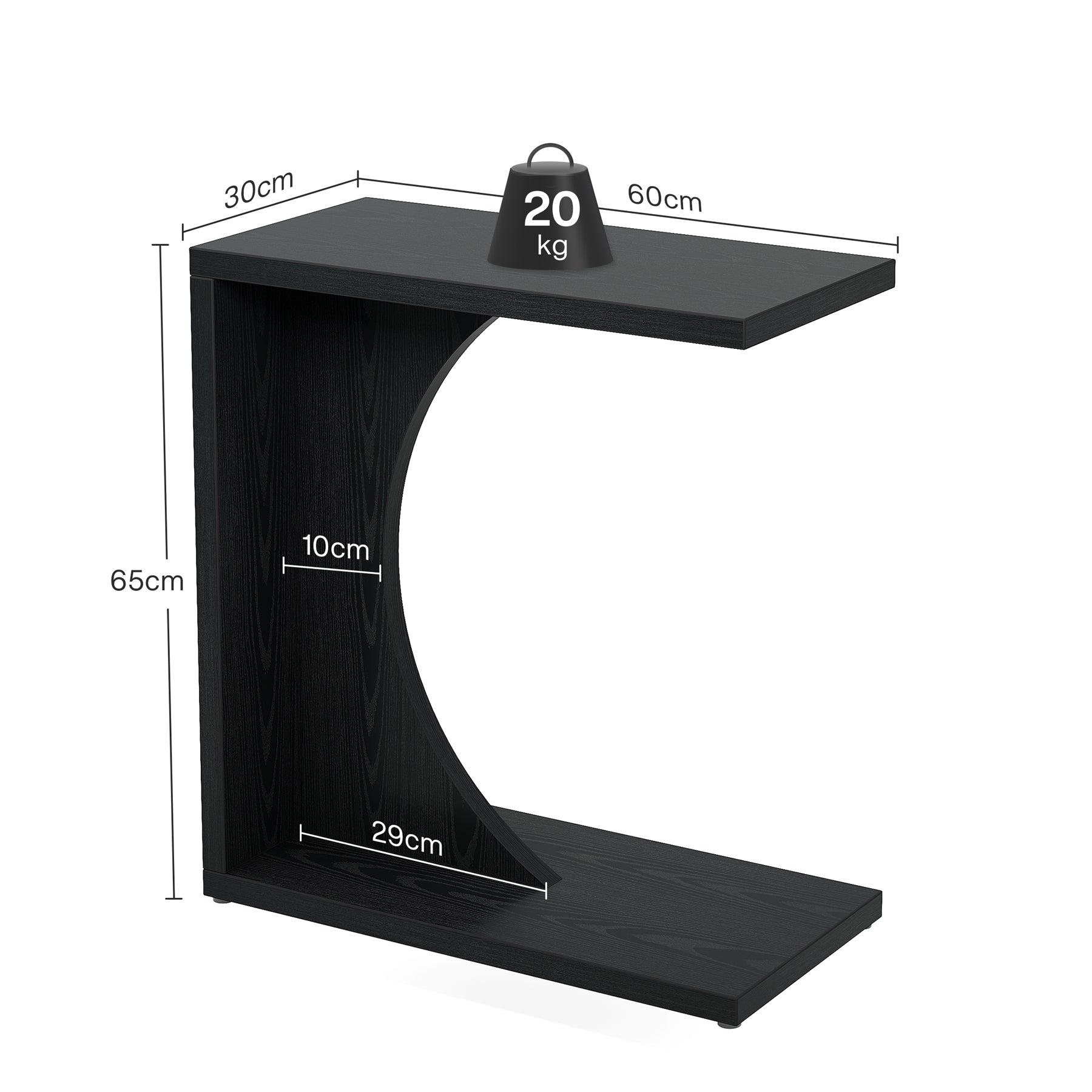 Tribesigns Table d'appoint en forme de C 60×30×65 cm, Style rustique pour canapé