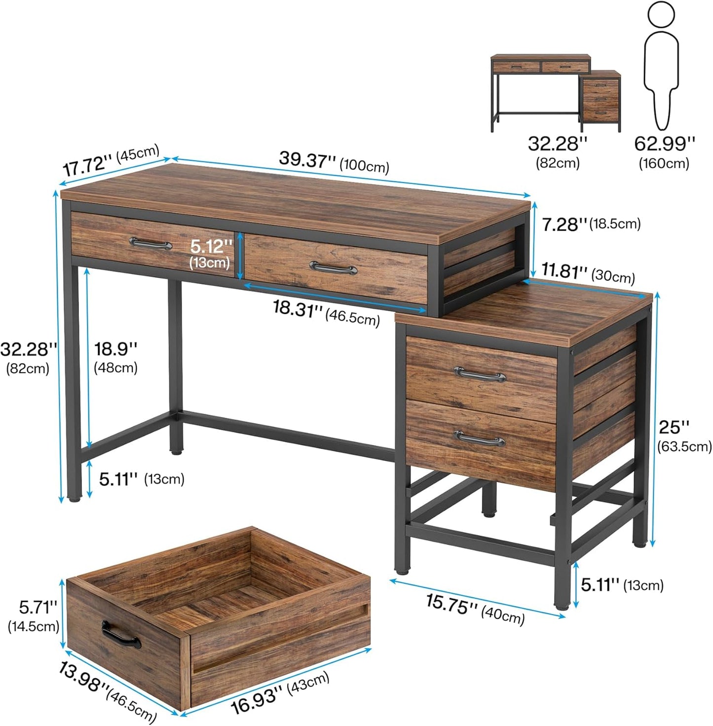 Tribesigns Miroir coiffeuse avec 5 tiroirs, Coiffeuse avec commode latérale à 3 tiroirs