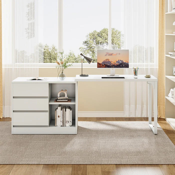 Tribesigns Bureau d'ordinateur, Bureau d'angle réversible avec armoire à tiroirs