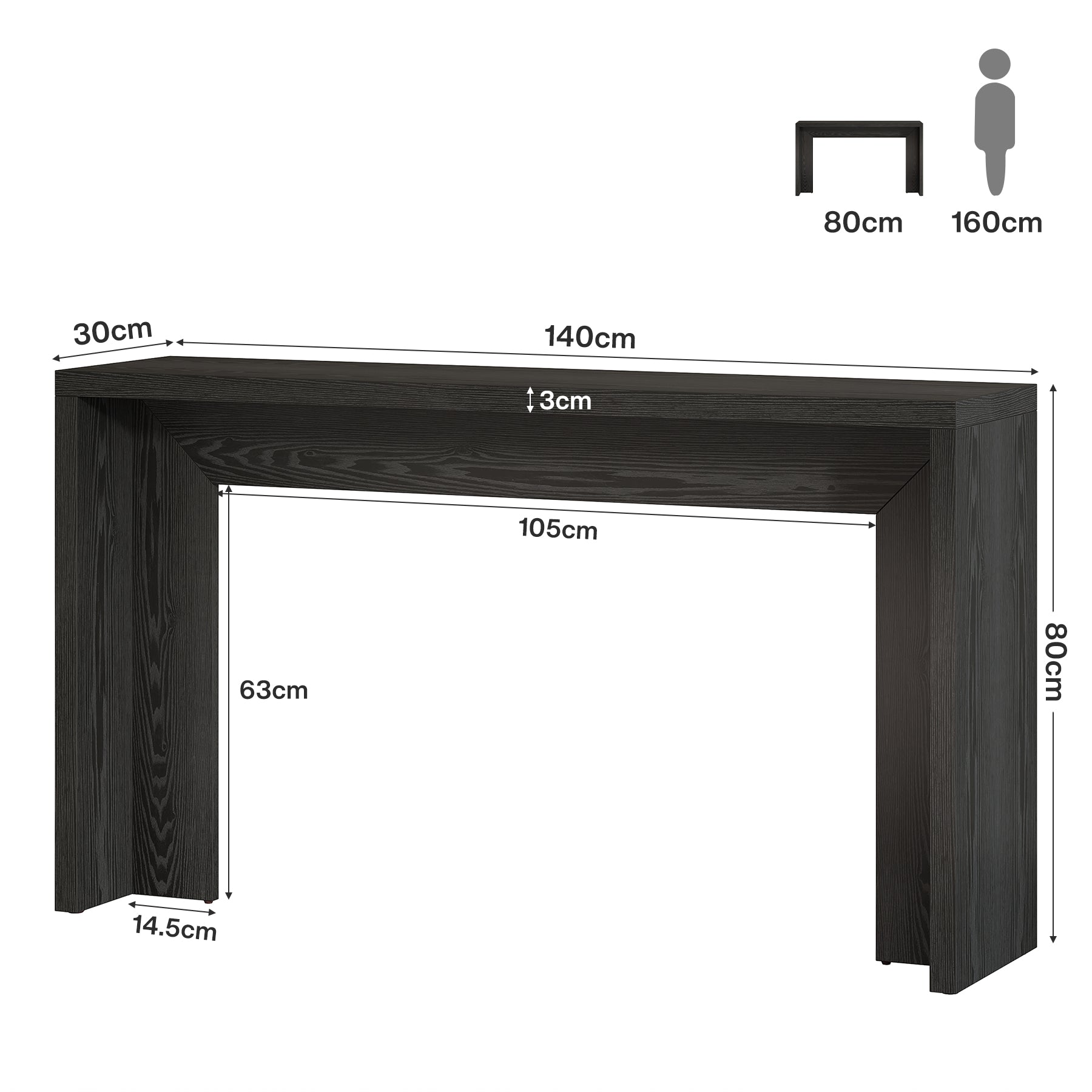 Table console rustique de 140 cm, Table de canapé de ferme Table d'entrée