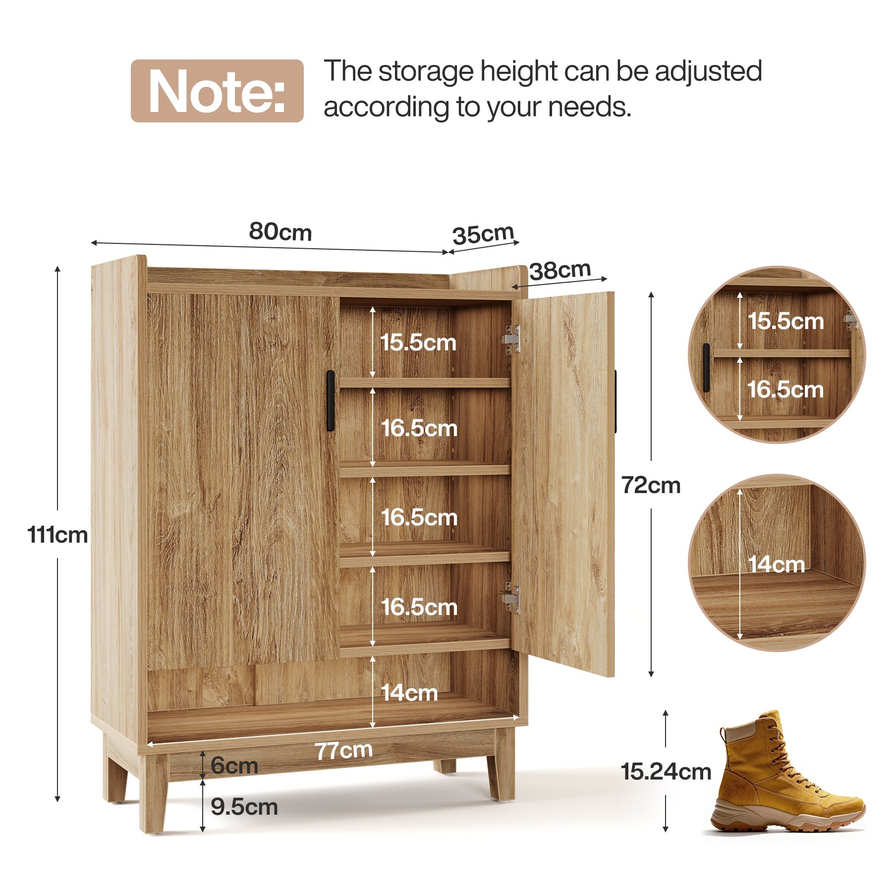 Tribesigns Meuble à chaussures avec portes, Étagère à chaussures de maison de campagne pour 20 paires en bois naturel