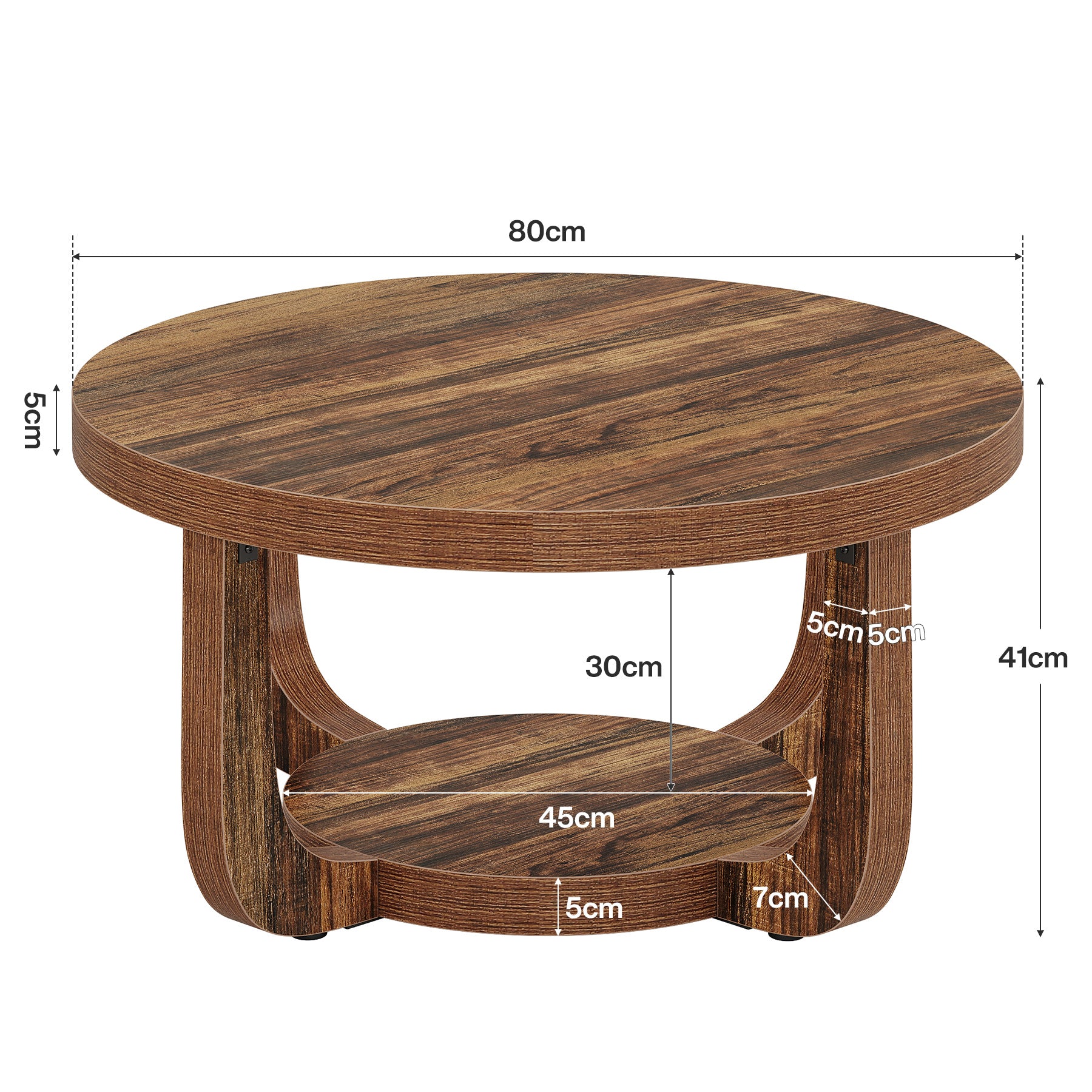 Tribesigns Table basse ronde, Table basse ronde à 2 niveaux avec espace de rangement