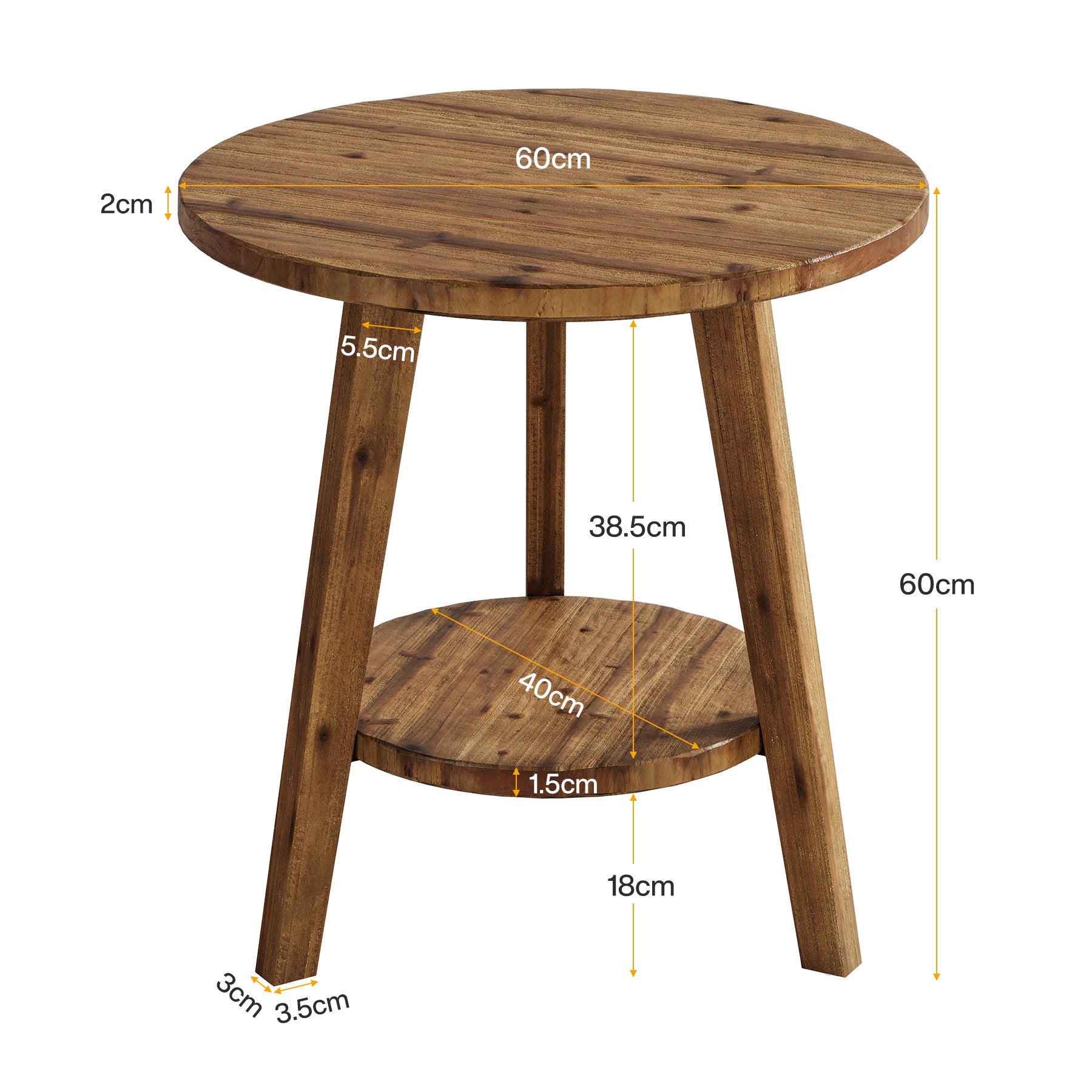 Tribesigns Table ronde en bois massif, Table d'appoint avec étagère de rangement Table de chevet pour salon