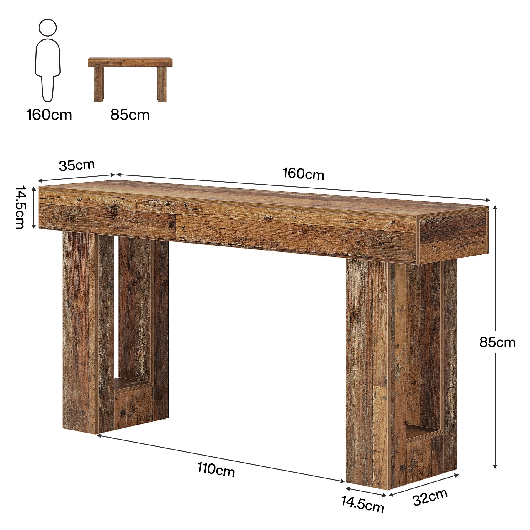 Tribesigns Table console de 160 cm, Table d'entrée de style ferme en bois