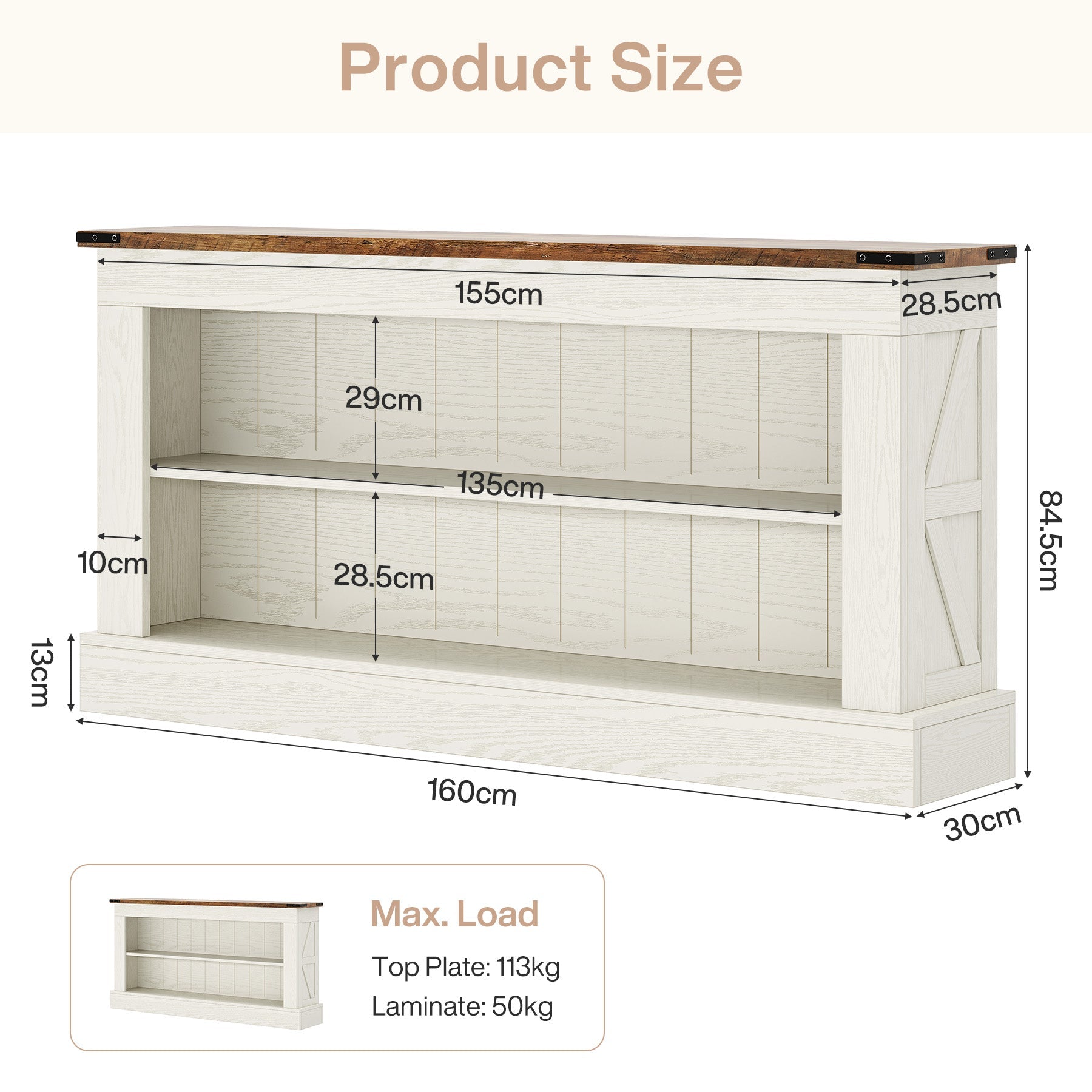 Tribesigns Meuble TV 160 cm, Console multimédia style ferme avec rangement