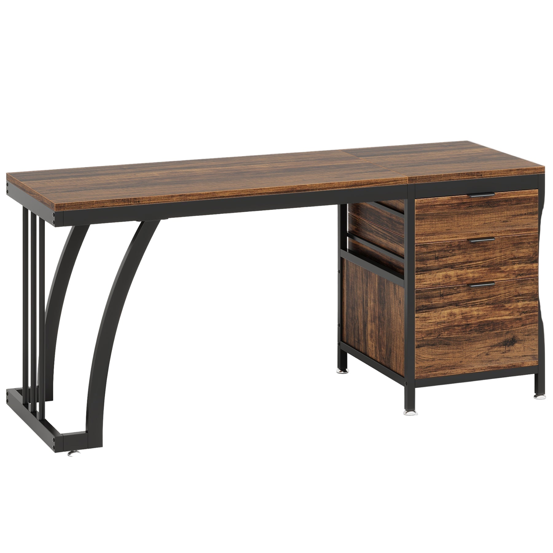 Industrial Computer Desk, 59" Study Desk with Reversible Drawer Cabinet Tribesigns