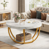 Tribesigns Table basse ronde, Table basse ovale en bois et metal noir 3