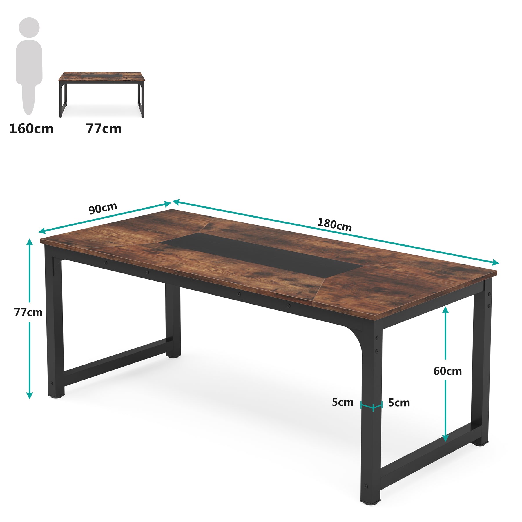 Tribesigns Table à manger industrielle 180 cm, Table de cuisine rectangulaire pour 6 à 8 personnes