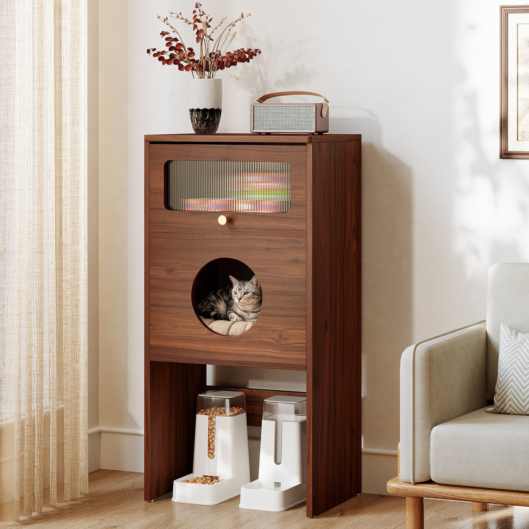 Tribesigns Meuble pour chat avec espace de rangement, Meuble pour bac à litière et table d'appoint 2 en 1