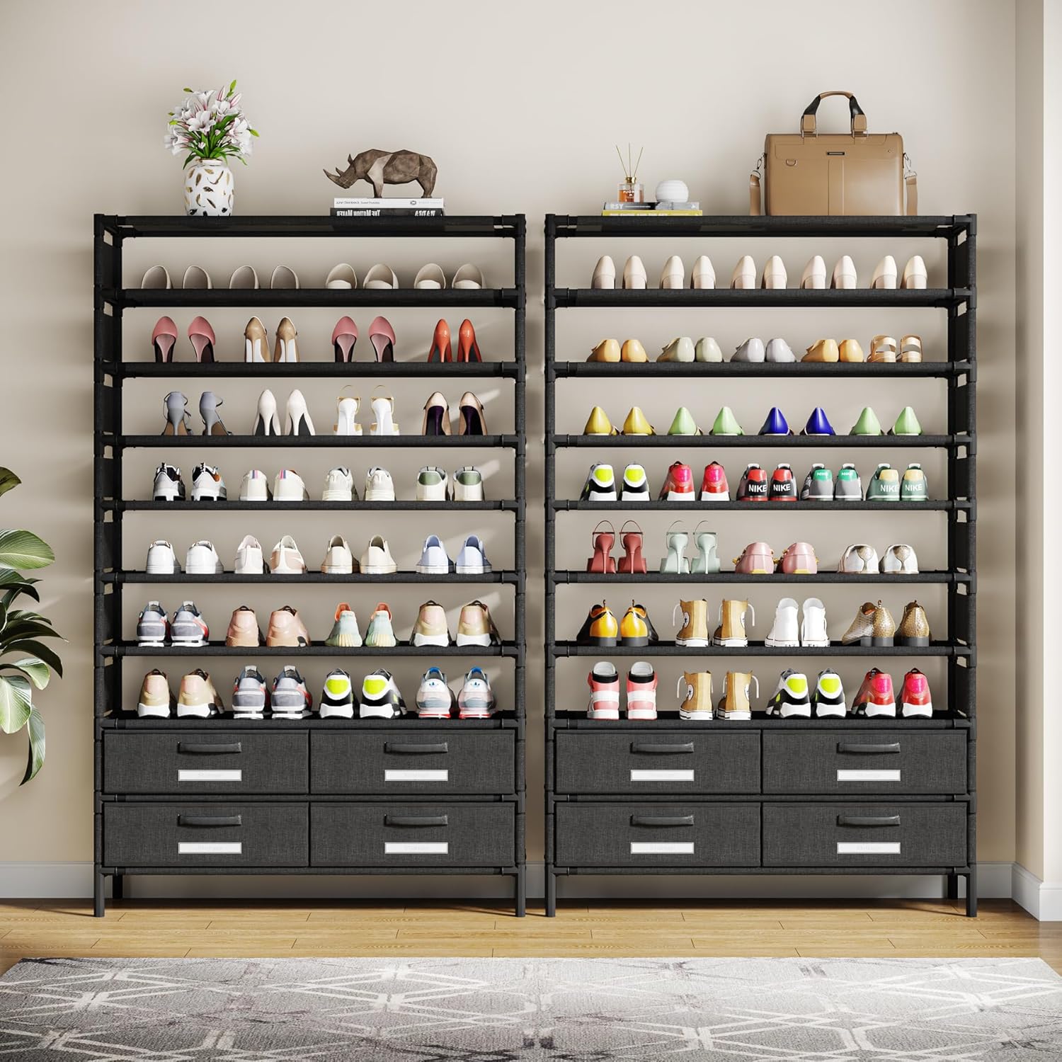 10-fach Schuhregal mit 4 Schubladen - 85 cm hoher Schuhschrank für 32 Paare
