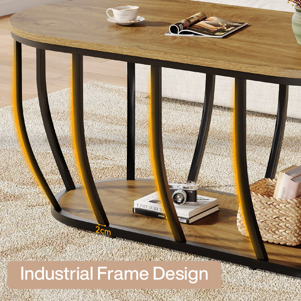 Tribesigns Table basse ovale de 120 cm de long, style industriel avec 2 étagères en bois