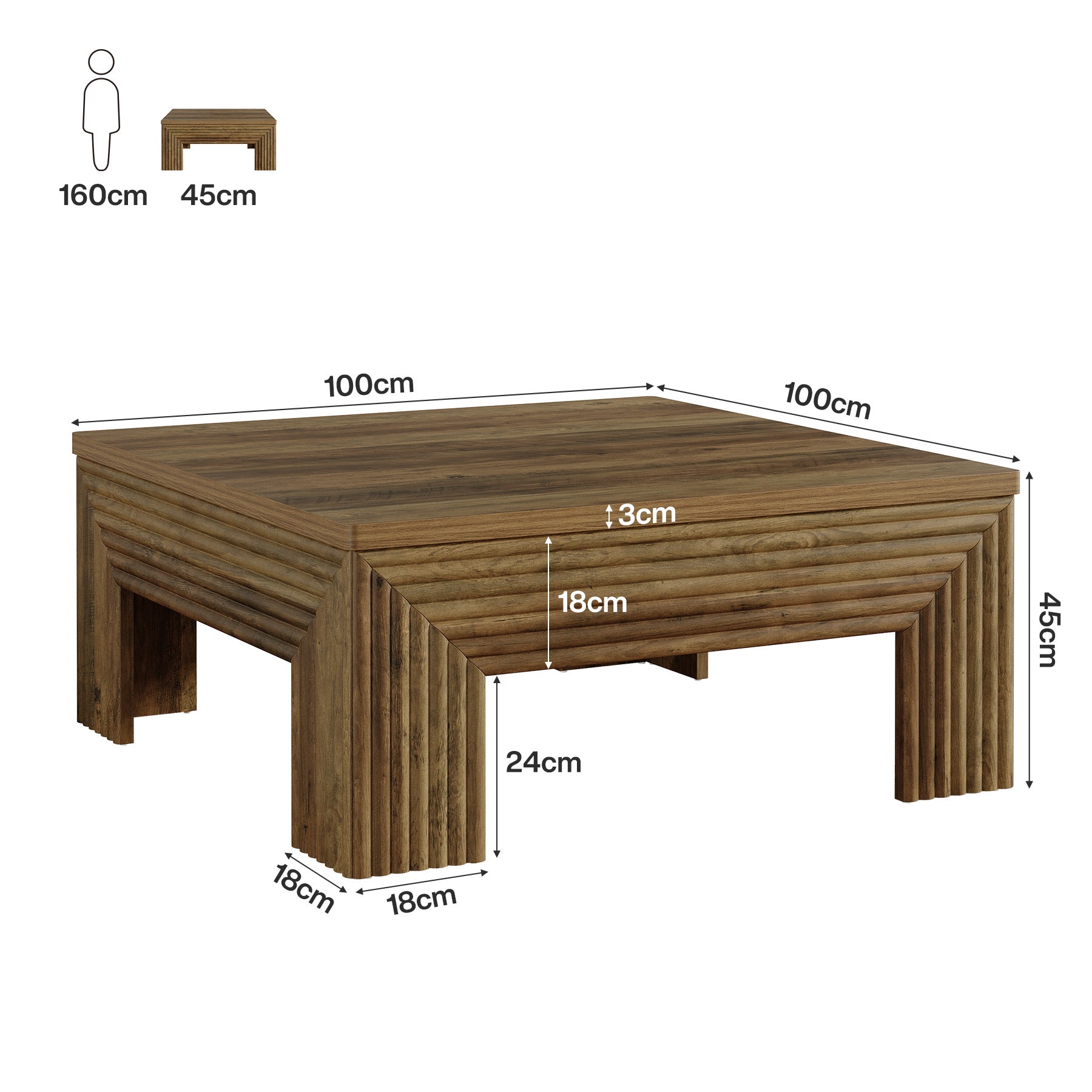 Tribesigns Table basse carrée moderne et minimaliste de 100 cm, Table centrale compacte pour salon