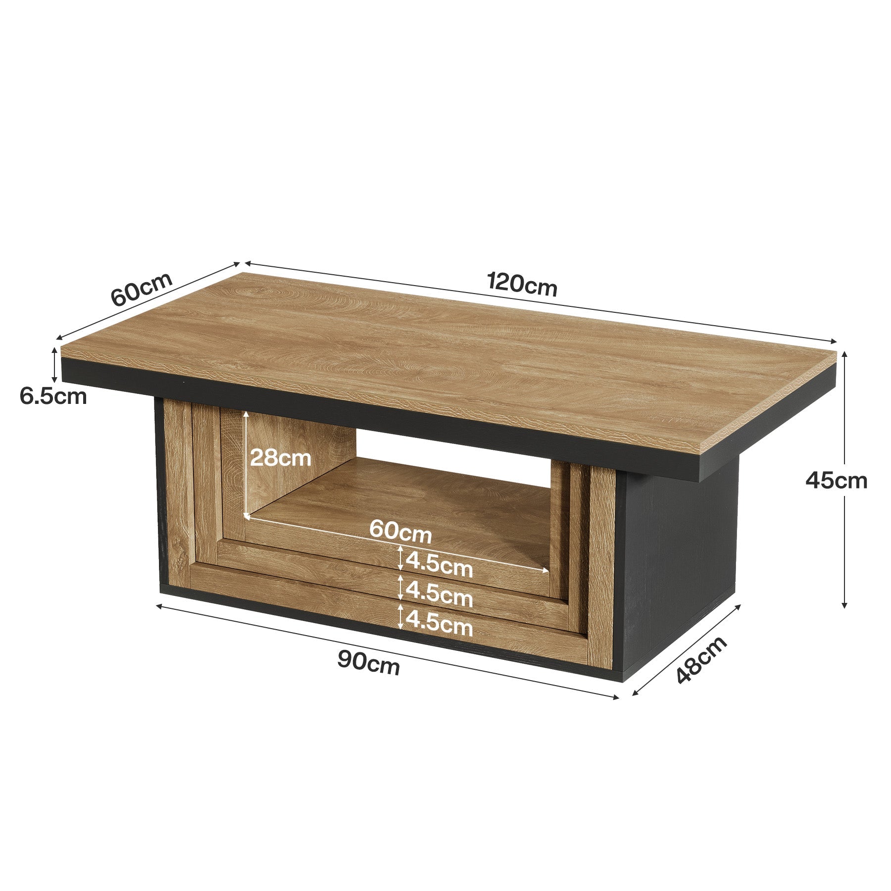 Tribesigns Table basse rectangulaire de 120 cm de style champêtre, Table de salon avec étagère et motif côtelé