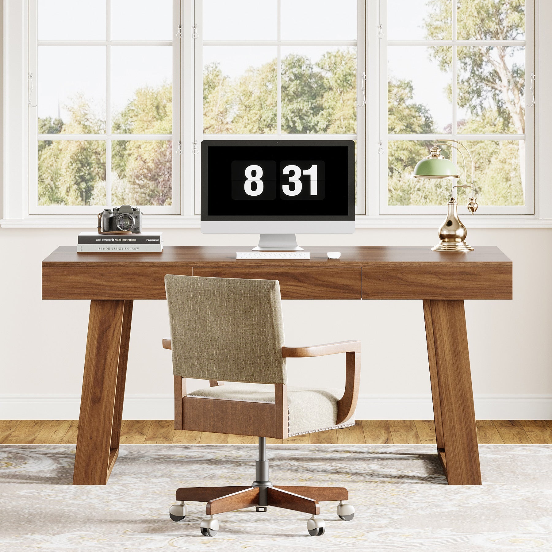 Tribesigns Bureau 140cm de Large avec Tiroir, Table d'étude Rétro Brun